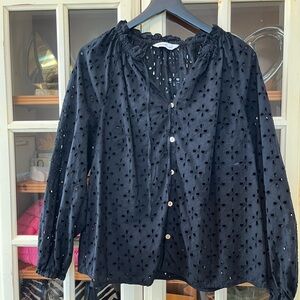 Nine West Black Eyelet Button-Front Blouse